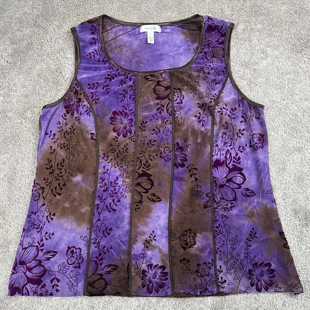 Dressbarn Tie Dye Floral Blouse Size 2X Purple Brown Sleeveless Boho Whimsigoth